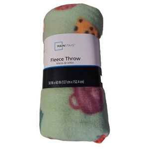 Fleece Throw Blanket Coffee Tea Cups 50" x 60" Mint Green Lap Cover Mainstays